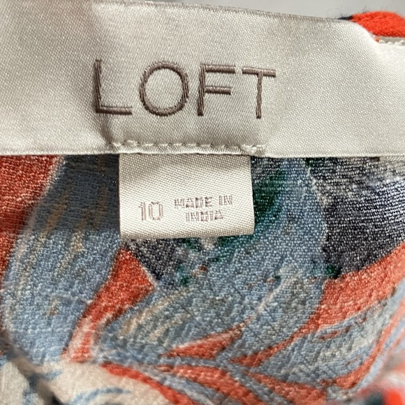 LOFT Dress Womens Sz 10 Red Floral Tropical Midi Button Front Tie Waist Vacation - Picture 5 of 7